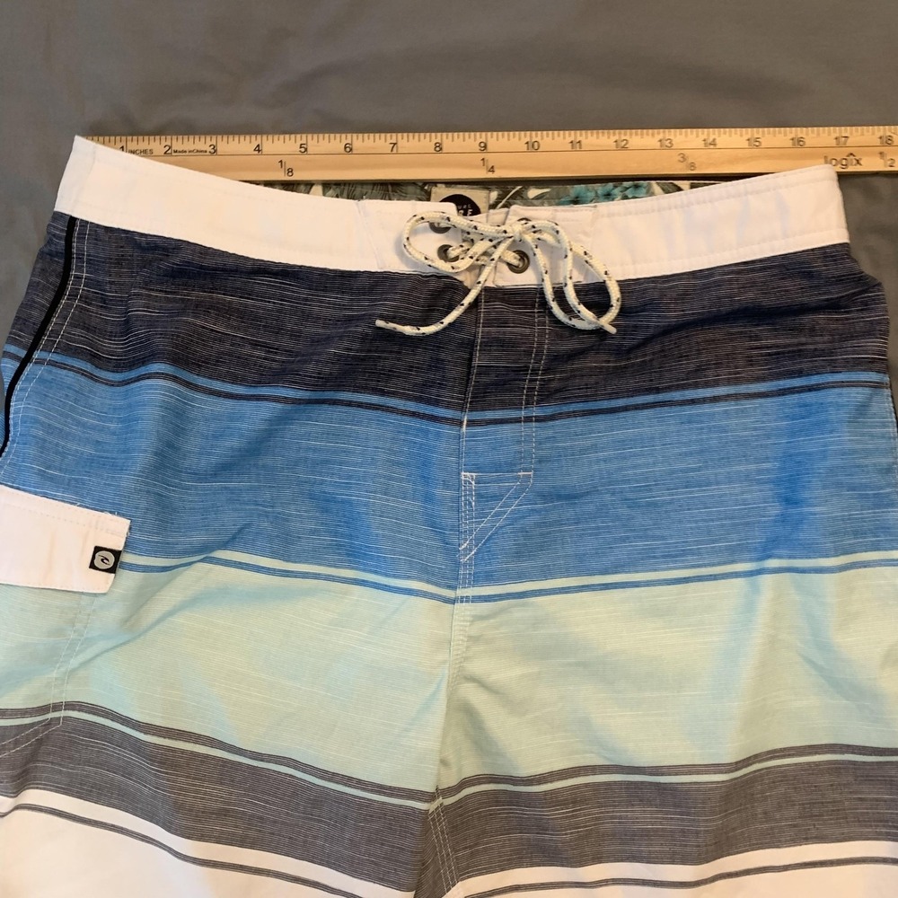 Rip Curl Board Shorts Mens 34 Blue Stripe Surf Swim Trunks Polyester Drawstring - Picture 4 of 10
